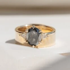 3.13 Carat Black Speckled Oval Diamond Engagement Ring, Zoe Setting, 14k Yellow Gold 11 3.13 Carat Black Speckled Oval Diamond Engagement Ring, Zoe Setting, 14k Yellow Gold -Point No Point Studio Store 20240725 SFS0043