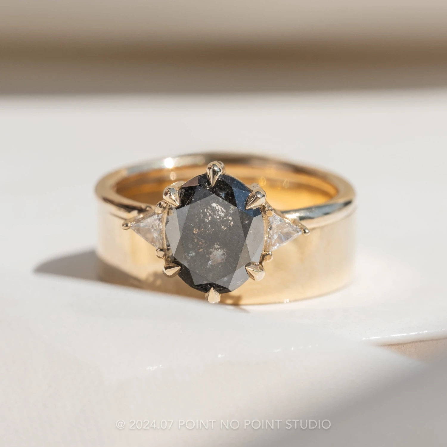 3.13 Carat Black Speckled Oval Diamond Engagement Ring, Zoe Setting, 14k Yellow Gold 5 3.13 Carat Black Speckled Oval Diamond Engagement Ring, Zoe Setting, 14k Yellow Gold - Image 5