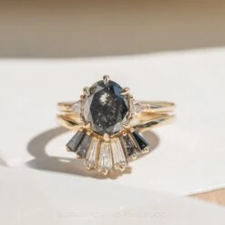 3.13 Carat Black Speckled Oval Diamond Engagement Ring, Zoe Setting, 14k Yellow Gold 9 3.13 Carat Black Speckled Oval Diamond Engagement Ring, Zoe Setting, 14k Yellow Gold -Point No Point Studio Store 20240725 SFS0044