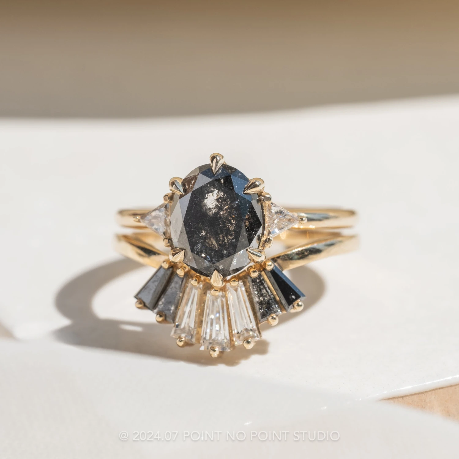 3.13 Carat Black Speckled Oval Diamond Engagement Ring, Zoe Setting, 14k Yellow Gold 3 3.13 Carat Black Speckled Oval Diamond Engagement Ring, Zoe Setting, 14k Yellow Gold - Image 3