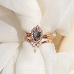 1.48 Carat Black Speckled Hexagon Diamond Engagement Ring, Halo Setting, 14k Rose Gold 8 1.48 Carat Black Speckled Hexagon Diamond Engagement Ring, Halo Setting, 14k Rose Gold -Point No Point Studio Store 20240725 SFS0045