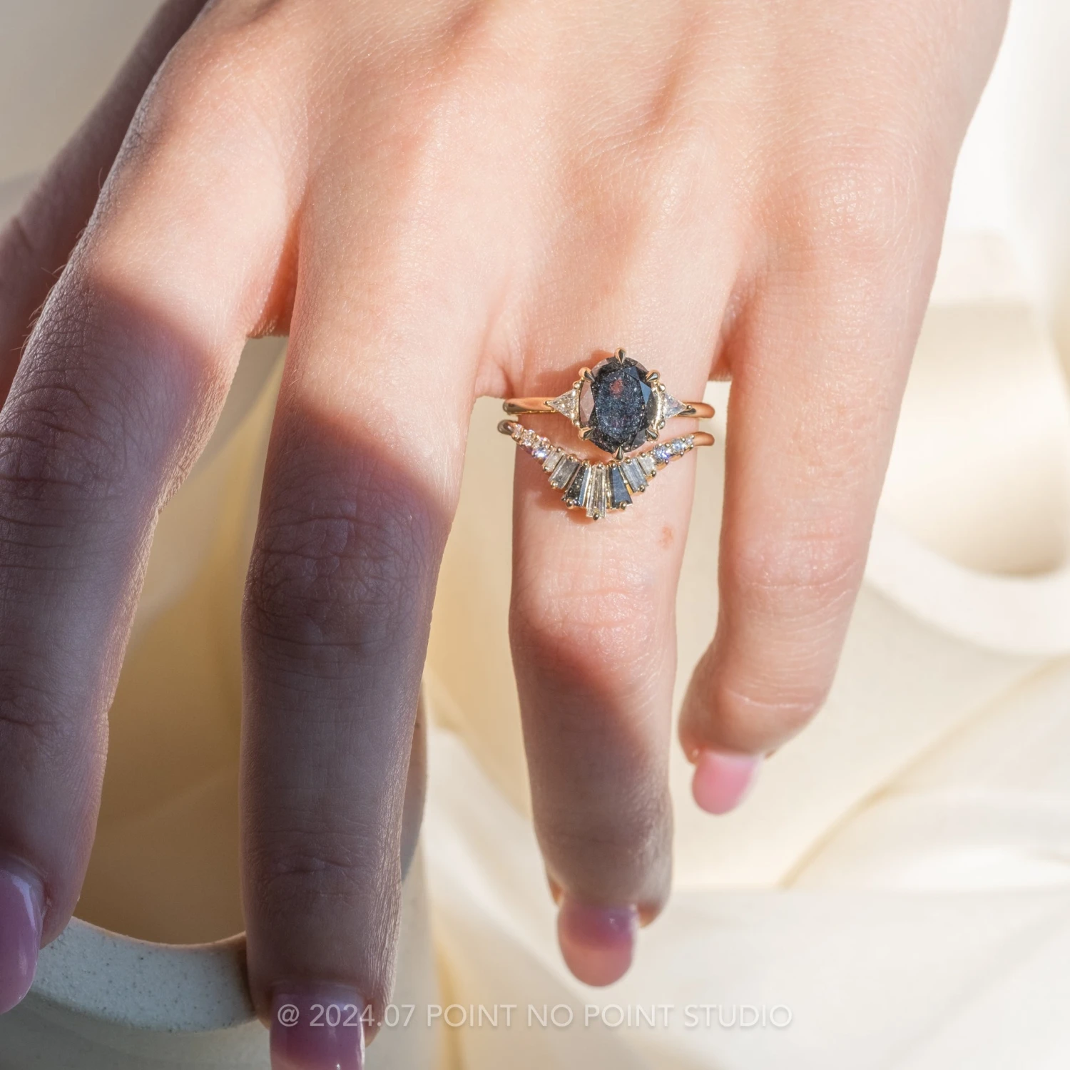 3.13 Carat Black Speckled Oval Diamond Engagement Ring, Zoe Setting, 14k Yellow Gold 2 3.13 Carat Black Speckled Oval Diamond Engagement Ring, Zoe Setting, 14k Yellow Gold - Image 2