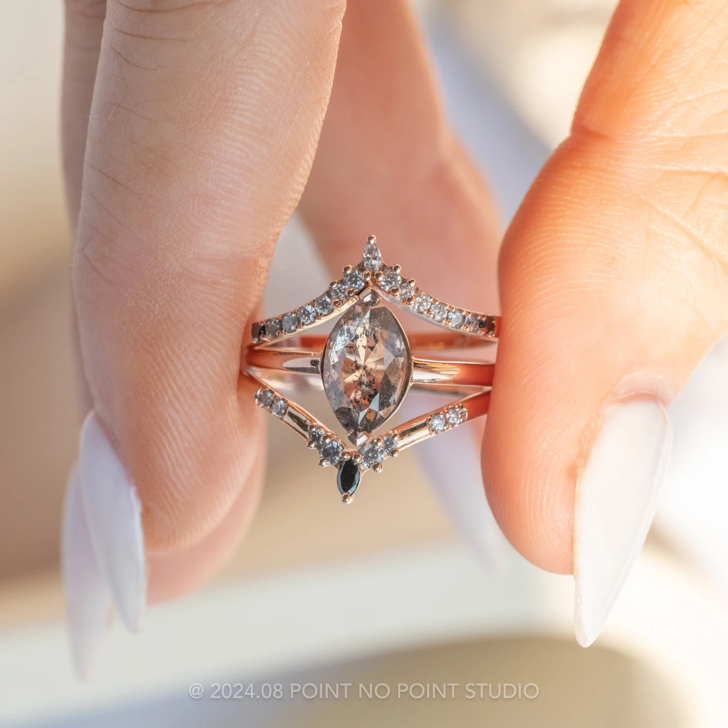 Ombre Diamond Wedding Band, Robin Setting, 14K Rose Gold 8 Ombre Diamond Wedding Band, Robin Setting, 14K Rose Gold - Image 8