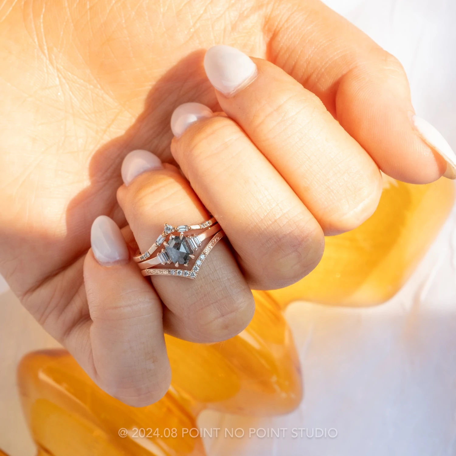 .73 Carat Black Speckled Hexagon Diamond Engagement Ring, Betty Setting, 14k Rose Gold 3 .73 Carat Black Speckled Hexagon Diamond Engagement Ring, Betty Setting, 14k Rose Gold - Image 3