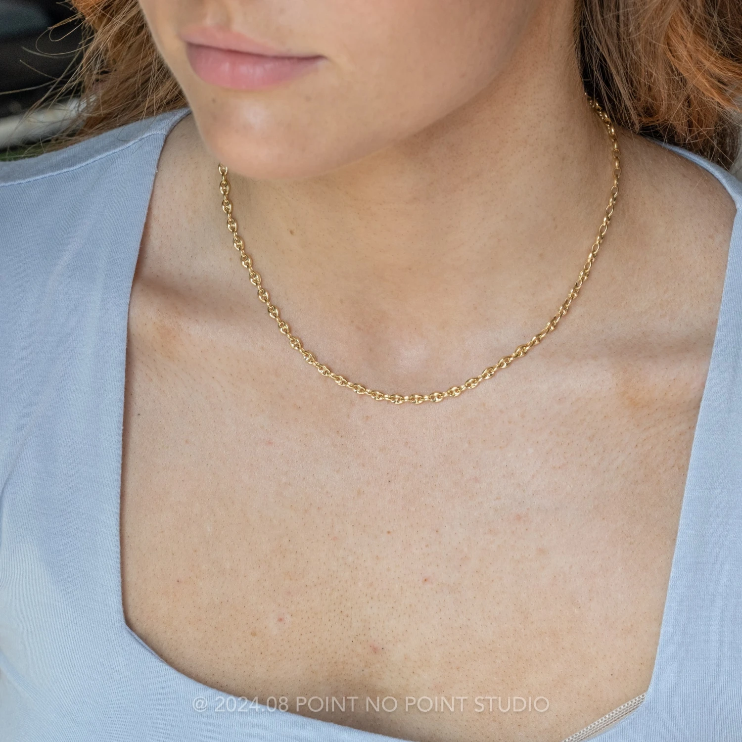 3.8mm Hollow Puffed Anchor, 16" Chain Necklace, 14k Yellow Gold 3 3.8mm Hollow Puffed Anchor, 16" Chain Necklace, 14k Yellow Gold - Image 3
