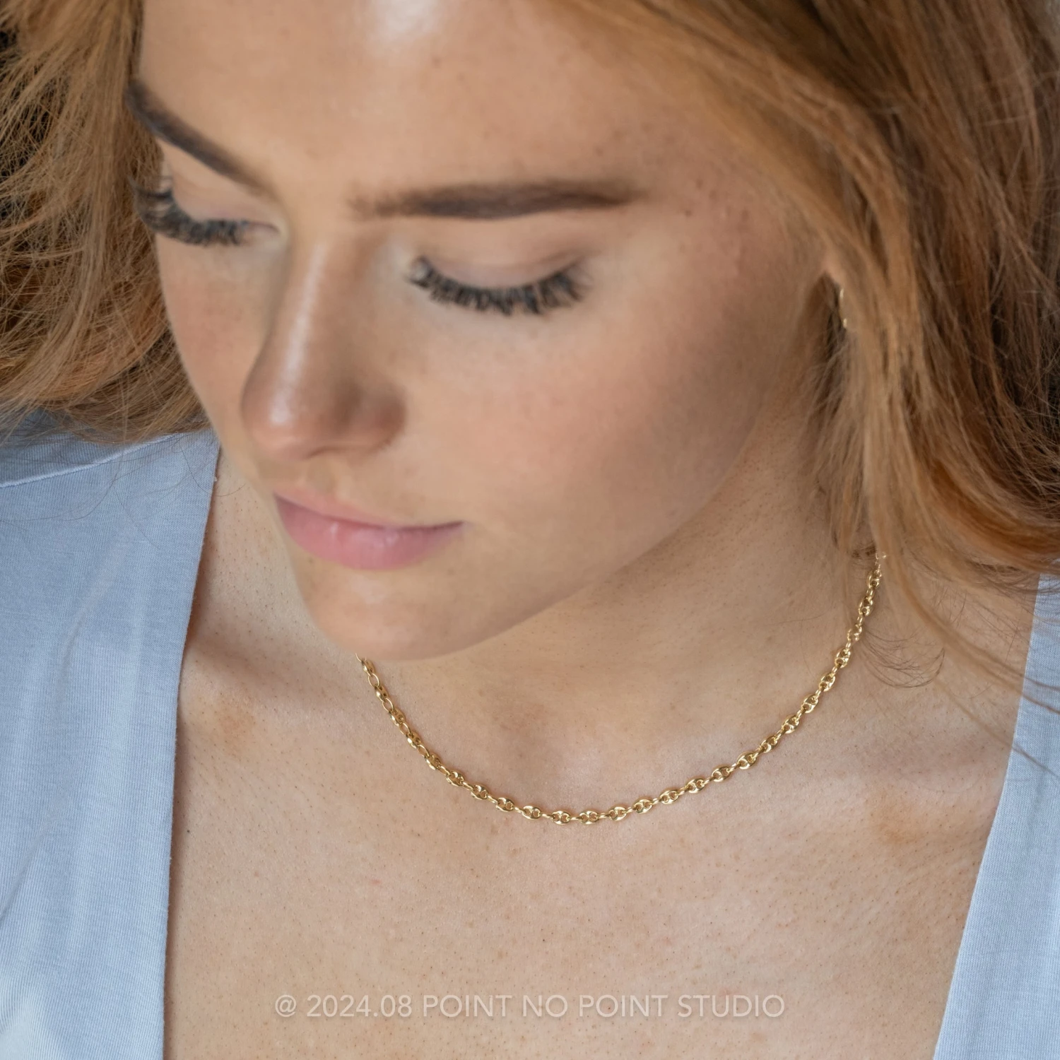 3.8mm Hollow Puffed Anchor, 16" Chain Necklace, 14k Yellow Gold 2 3.8mm Hollow Puffed Anchor, 16" Chain Necklace, 14k Yellow Gold - Image 2