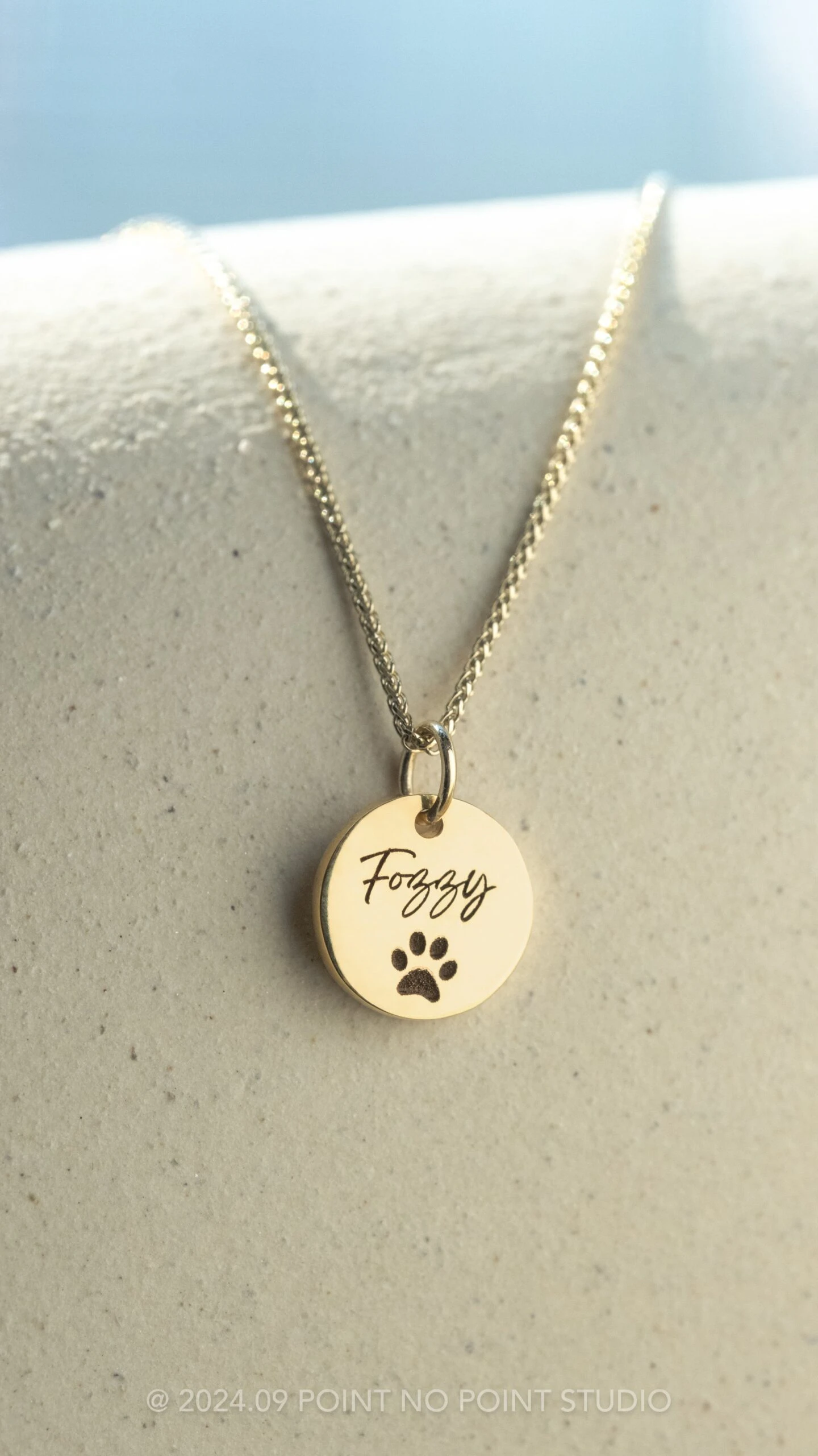 14k Gold Engraved Phoenix Single Name With Paw Print Small Round Charm 1 14k Gold Engraved Phoenix Single Name With Paw Print Small Round Charm