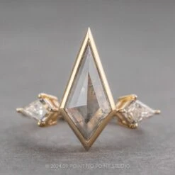 3.41 Carat Icy Grey Kite Diamond Engagement Ring, Bezel Zoe Setting, 14k Yellow Gold