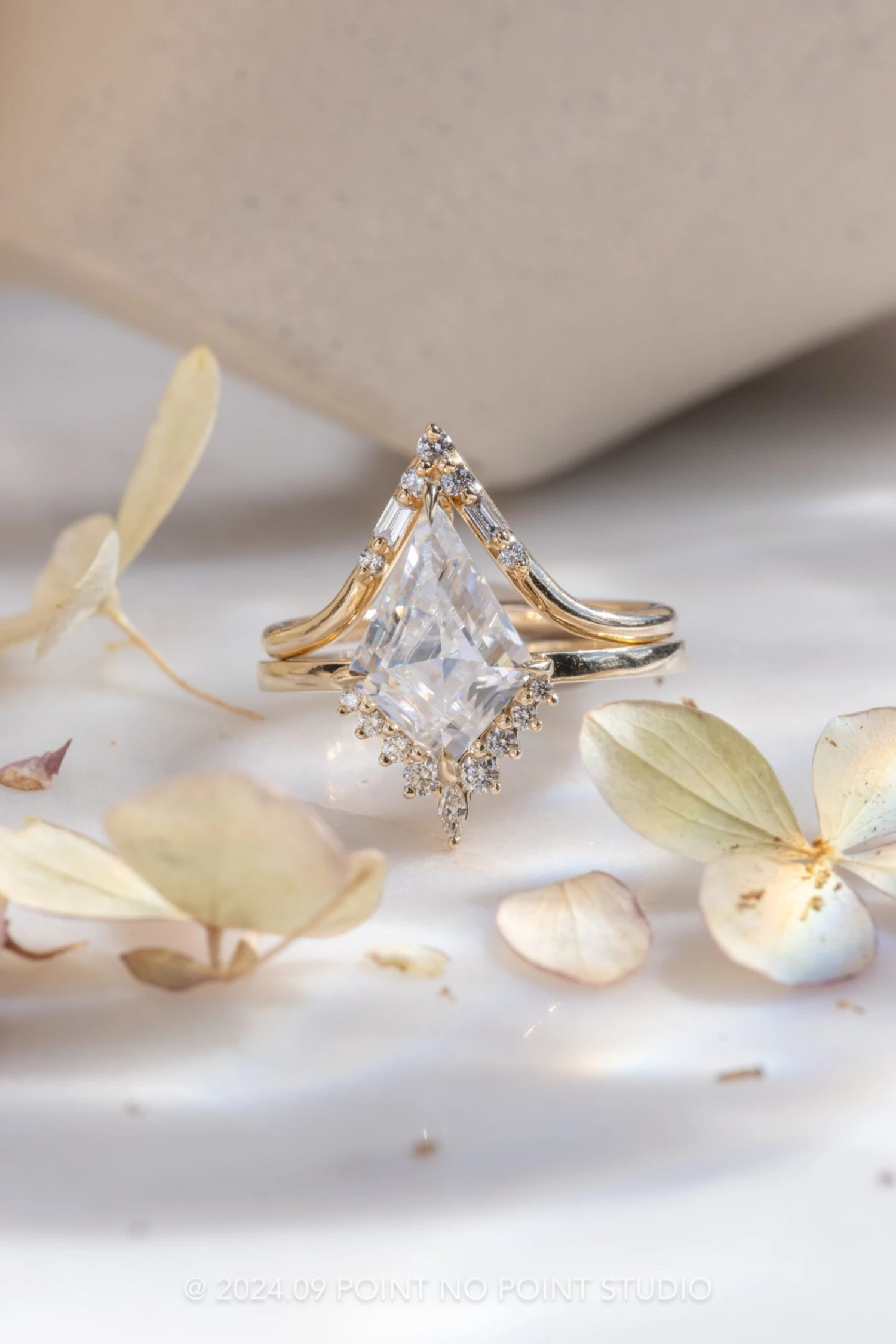 2.39 Carat Kite Moissanite And Diamond Engagement Ring, Ava Setting, 14K Yellow Gold 3 2.39 Carat Kite Moissanite And Diamond Engagement Ring, Ava Setting, 14K Yellow Gold - Image 3