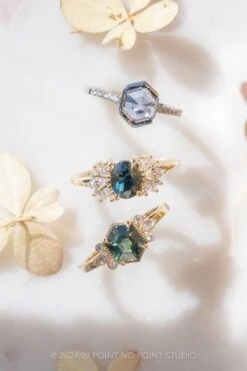 1.32 Carat Teal Hexagon Sapphire And Diamond Engagement Ring, Vintage Charlotte Setting, 14k Yellow Gold 7 1.32 Carat Teal Hexagon Sapphire And Diamond Engagement Ring, Vintage Charlotte Setting, 14k Yellow Gold -Point No Point Studio Store 20240919 SFS0091
