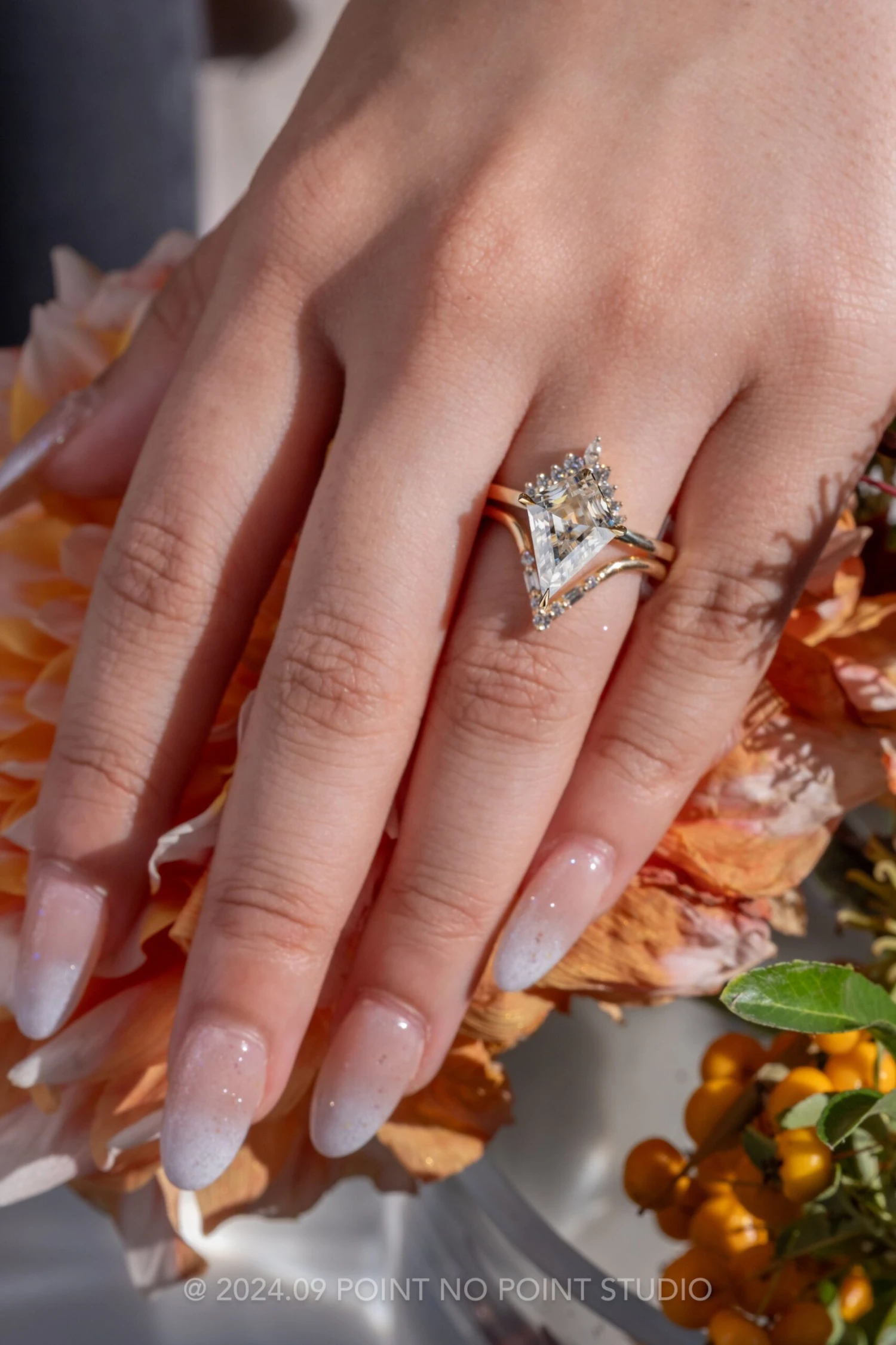 2.39 Carat Kite Moissanite And Diamond Engagement Ring, Ava Setting, 14K Yellow Gold 2 2.39 Carat Kite Moissanite And Diamond Engagement Ring, Ava Setting, 14K Yellow Gold - Image 2