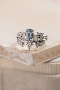 1.44 Carat Blue Oval Montana Sapphire And Diamond Engagement Ring, Phoebe Setting, Platinum -Point No Point Studio Store 20241017 SFS0015