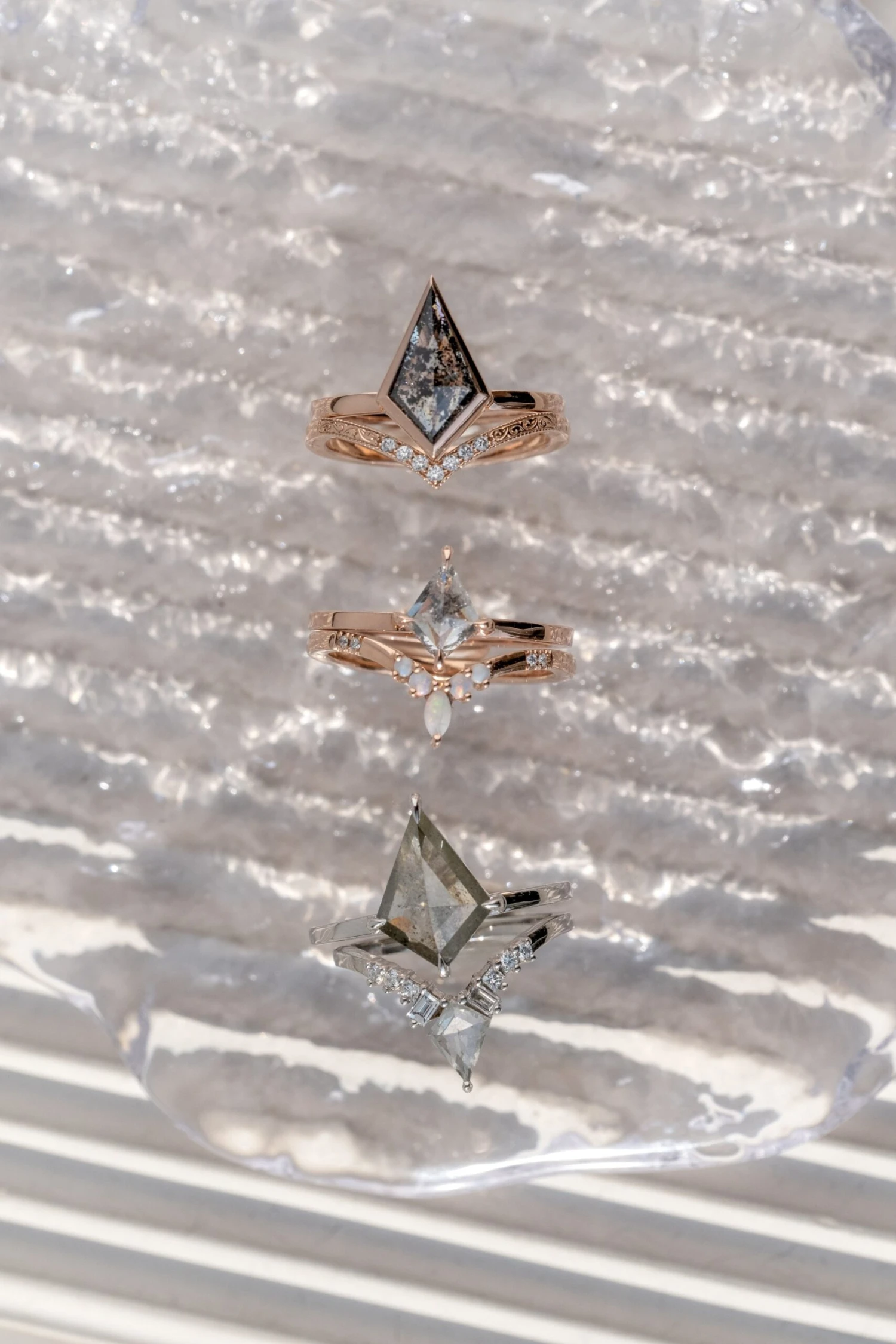 1.67 Carat Black Speckled Kite Diamond Engagement Ring, Bezel Jane Setting, 14K Rose Gold 6 1.67 Carat Black Speckled Kite Diamond Engagement Ring, Bezel Jane Setting, 14K Rose Gold - Image 6