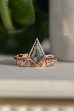 1.67 Carat Black Speckled Kite Diamond Engagement Ring, Bezel Jane Setting, 14K Rose Gold 12 1.67 Carat Black Speckled Kite Diamond Engagement Ring, Bezel Jane Setting, 14K Rose Gold -Point No Point Studio Store 20241108 SFS0077