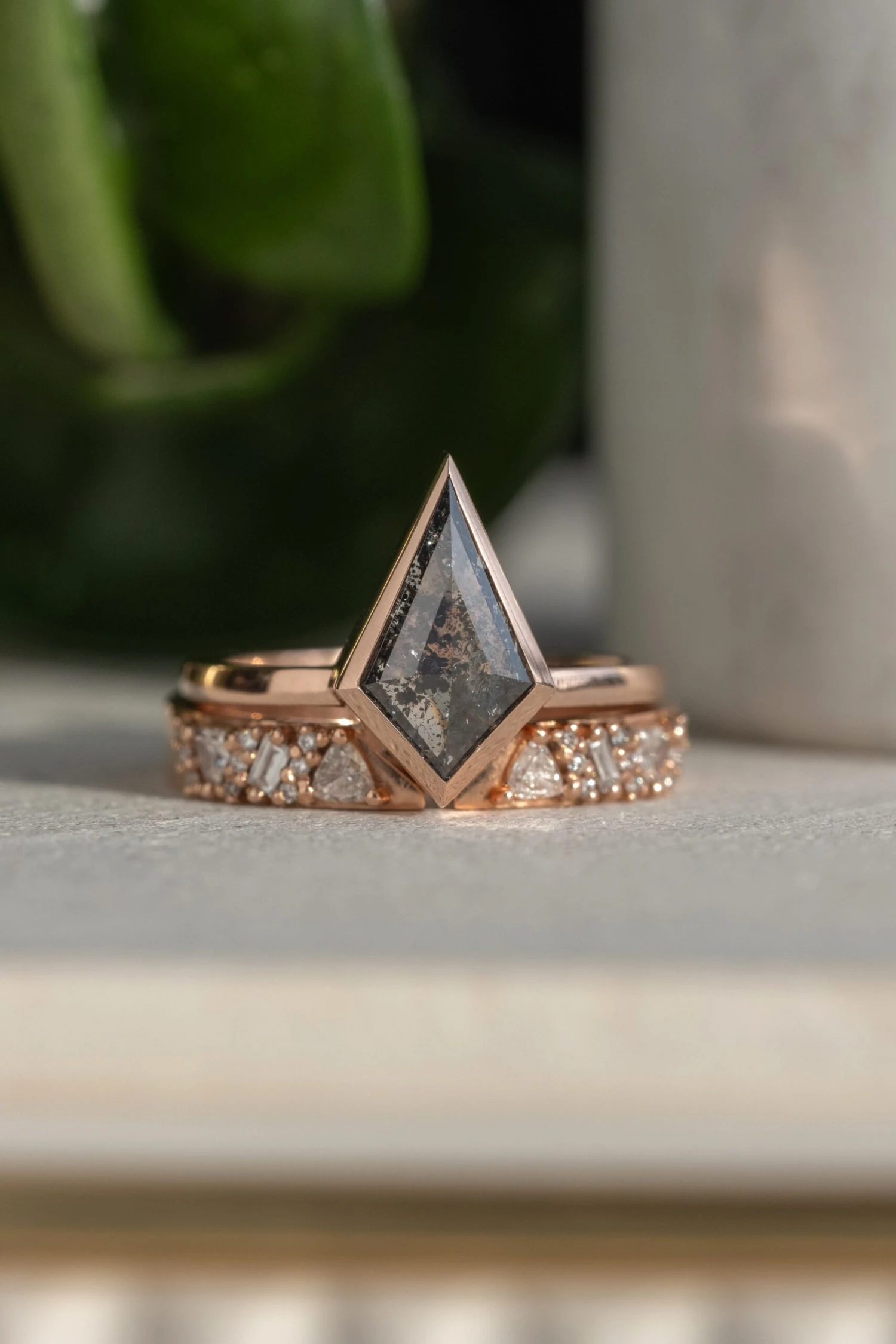 1.67 Carat Black Speckled Kite Diamond Engagement Ring, Bezel Jane Setting, 14K Rose Gold 5 1.67 Carat Black Speckled Kite Diamond Engagement Ring, Bezel Jane Setting, 14K Rose Gold - Image 5