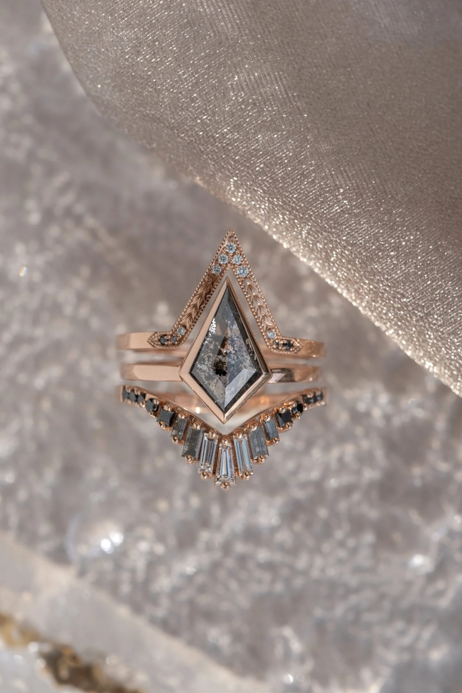 1.67 Carat Black Speckled Kite Diamond Engagement Ring, Bezel Jane Setting, 14K Rose Gold 3 1.67 Carat Black Speckled Kite Diamond Engagement Ring, Bezel Jane Setting, 14K Rose Gold - Image 3