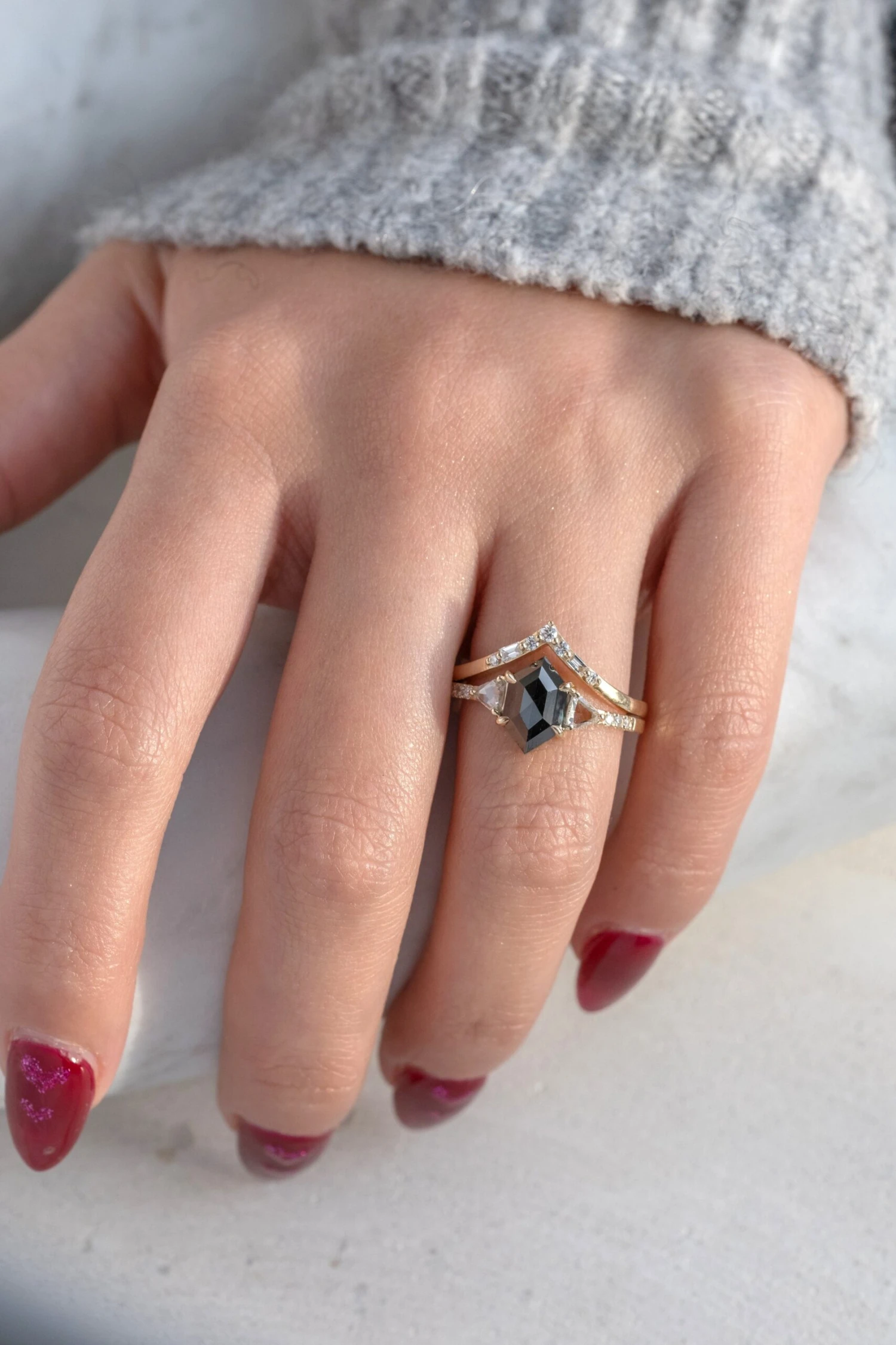 1.86 Carat Black Hexagon Diamond Engagement Ring, Eliza Setting, 14k Yellow Gold 2 1.86 Carat Black Hexagon Diamond Engagement Ring, Eliza Setting, 14k Yellow Gold - Image 2