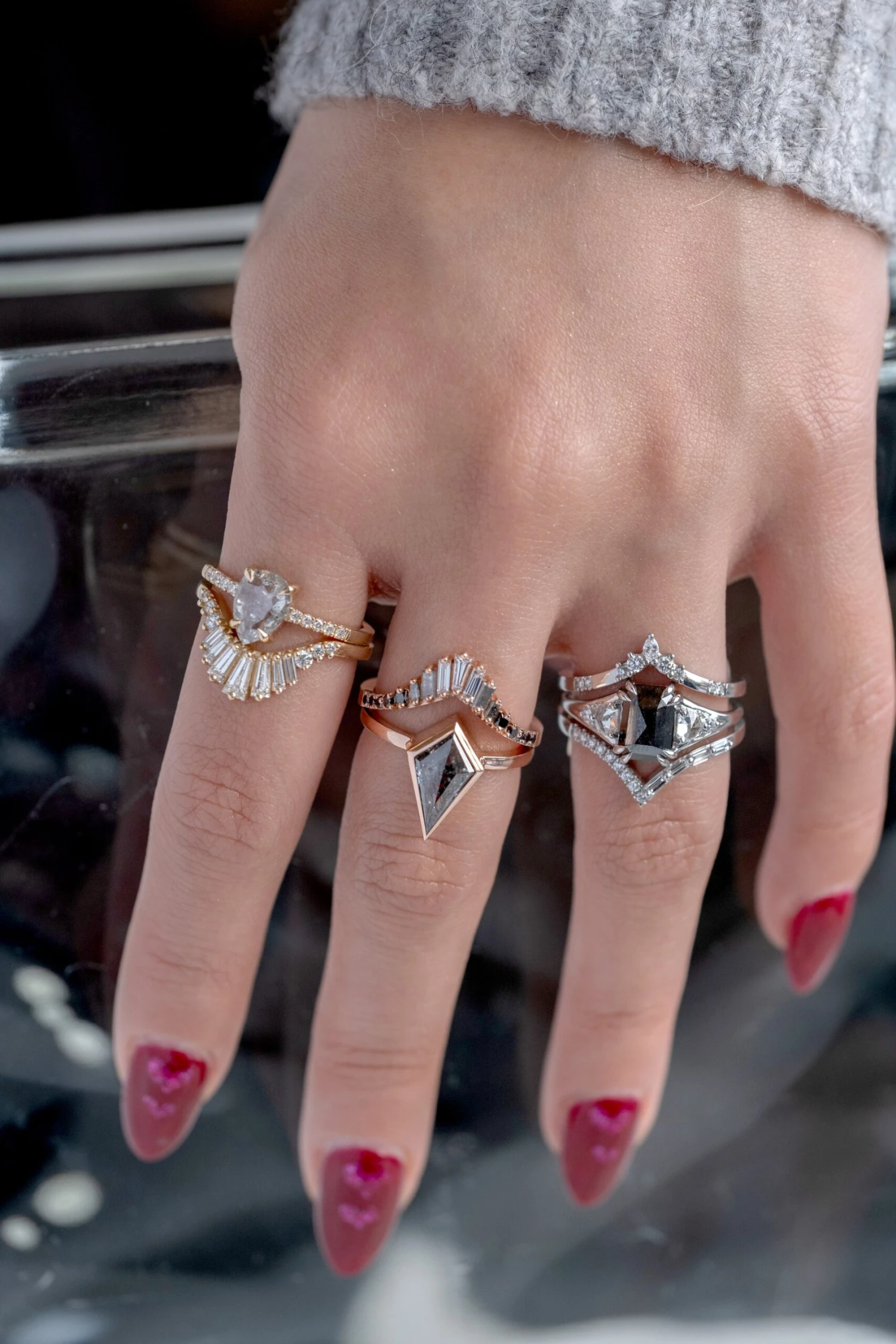 1.67 Carat Black Speckled Kite Diamond Engagement Ring, Bezel Jane Setting, 14K Rose Gold 4 1.67 Carat Black Speckled Kite Diamond Engagement Ring, Bezel Jane Setting, 14K Rose Gold - Image 4