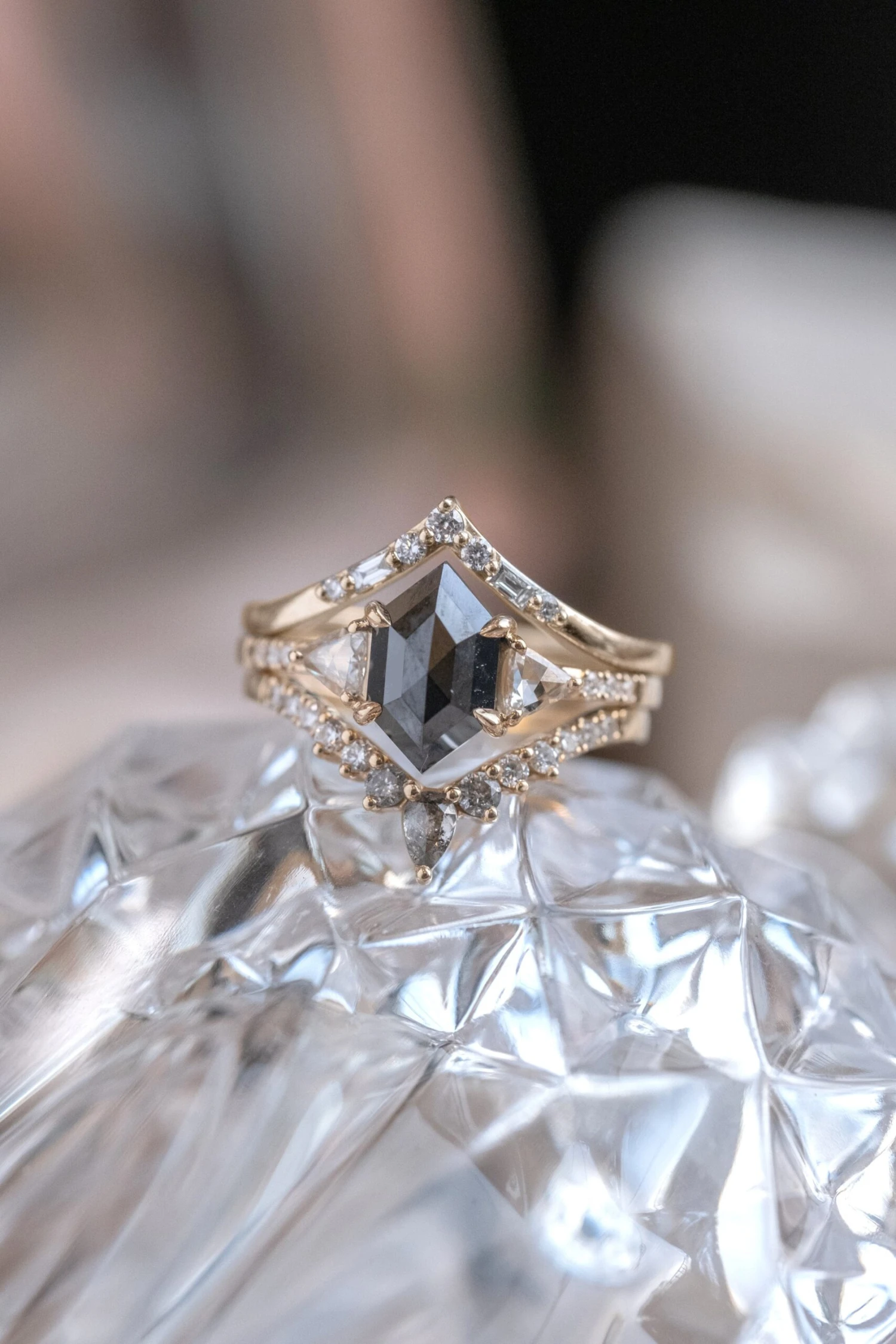 1.86 Carat Black Hexagon Diamond Engagement Ring, Eliza Setting, 14k Yellow Gold 3 1.86 Carat Black Hexagon Diamond Engagement Ring, Eliza Setting, 14k Yellow Gold - Image 3