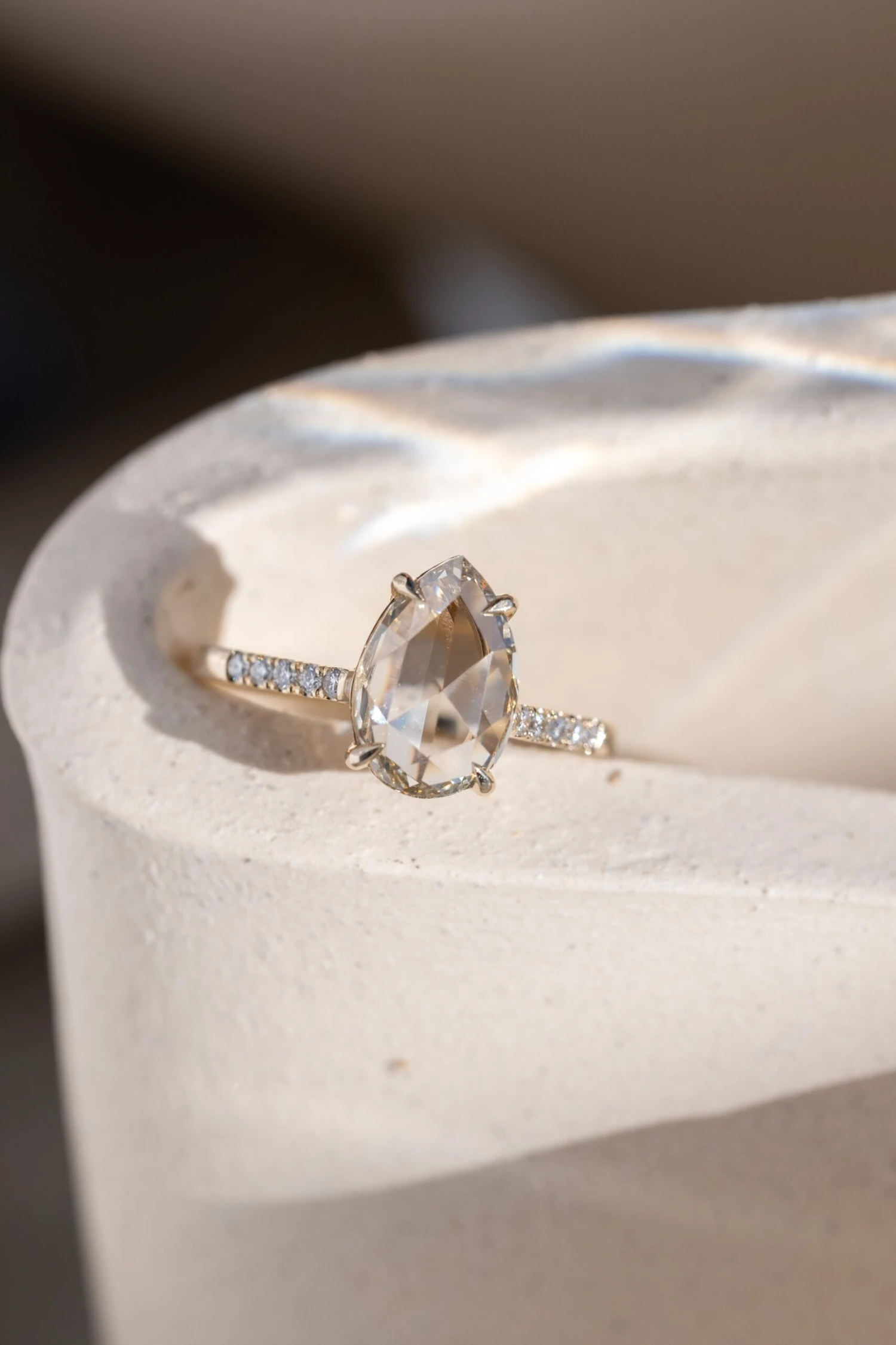 1.97 Carat Clear Pear Diamond Engagement Ring, Juliette Setting, 14K Yellow Gold 3 1.97 Carat Clear Pear Diamond Engagement Ring, Juliette Setting, 14K Yellow Gold - Image 3