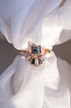 .86 Carat Black Speckled Emerald Shaped Diamond Engagement Ring, Zoe Setting, 14k Rose Gold 9 .86 Carat Black Speckled Emerald Shaped Diamond Engagement Ring, Zoe Setting, 14k Rose Gold -Point No Point Studio Store 20241115 SFS0105