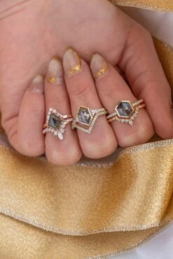 1.37 Carat Salt And Pepper Hexagon Diamond Engagement Ring, Bezel Eliza Setting, 14k Yellow Gold -Point No Point Studio Store 20241115 SFS0120 a2854fc4 9a7f 4189 9ed4 ac59f7417750