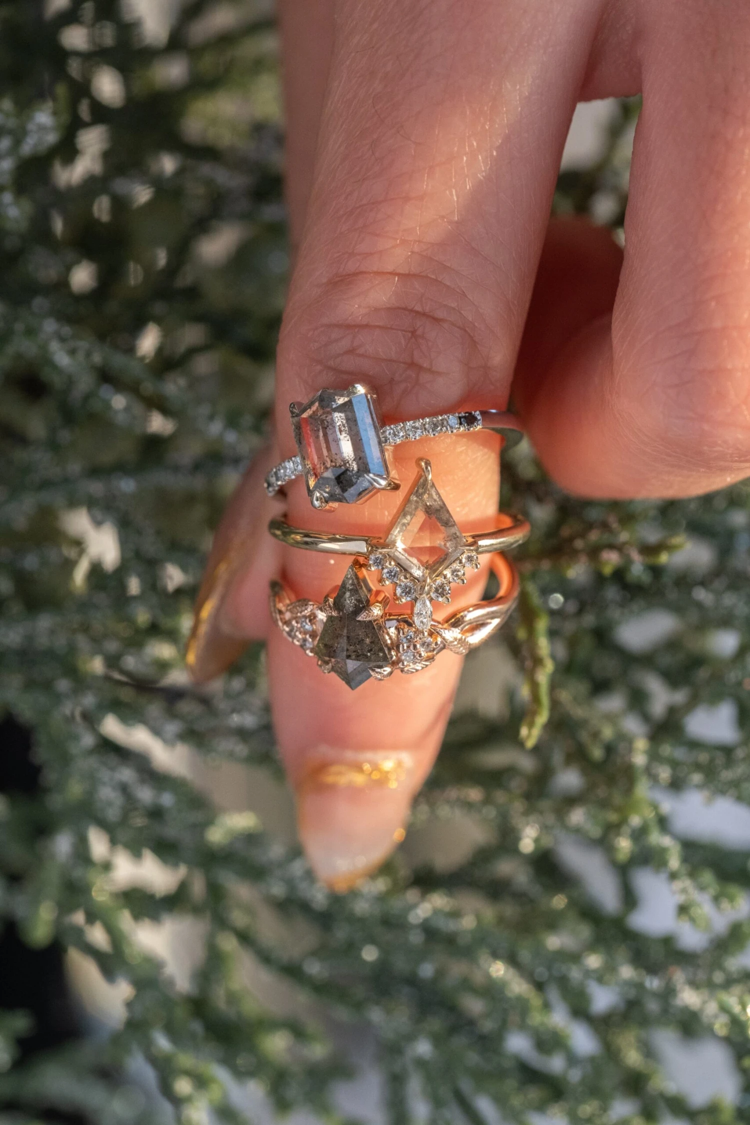 .72 Carat Icy Salt And Pepper Kite Diamond Engagement Ring, Ava Setting, 14K Yellow Gold 2 .72 Carat Icy Salt And Pepper Kite Diamond Engagement Ring, Ava Setting, 14K Yellow Gold - Image 2