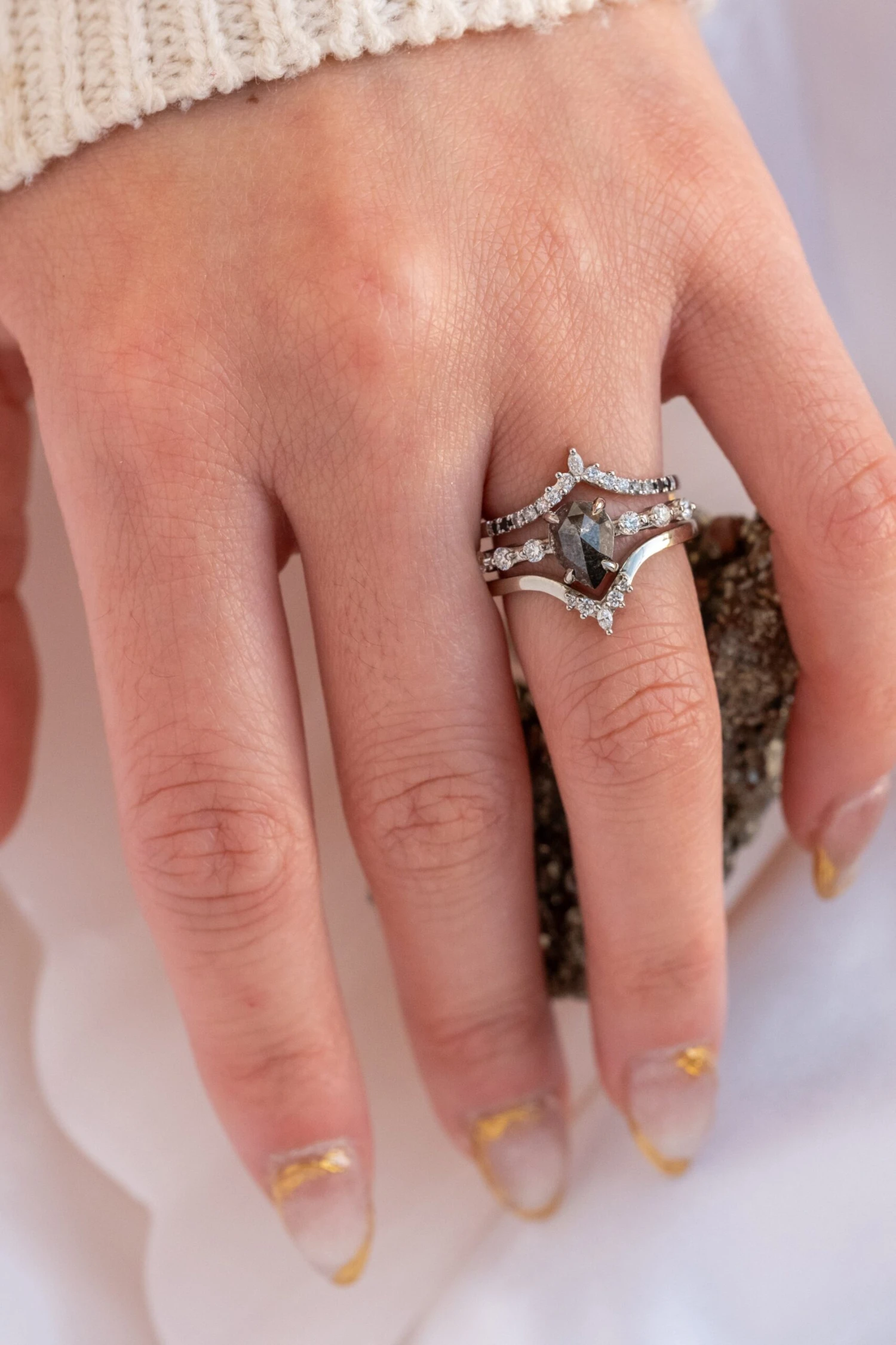 1.54 Carat Black Speckled Pear Diamond Engagement Ring, Nova Setting, 14k White Gold 2 1.54 Carat Black Speckled Pear Diamond Engagement Ring, Nova Setting, 14k White Gold - Image 2