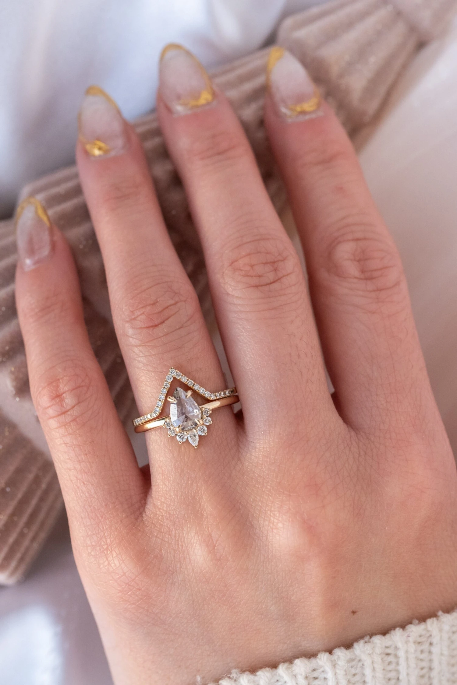 .82 Carat Icy Salt And Pepper Pear Diamond Engagement Ring, Ava Setting, 14K Yellow Gold 2 .82 Carat Icy Salt And Pepper Pear Diamond Engagement Ring, Ava Setting, 14K Yellow Gold - Image 2