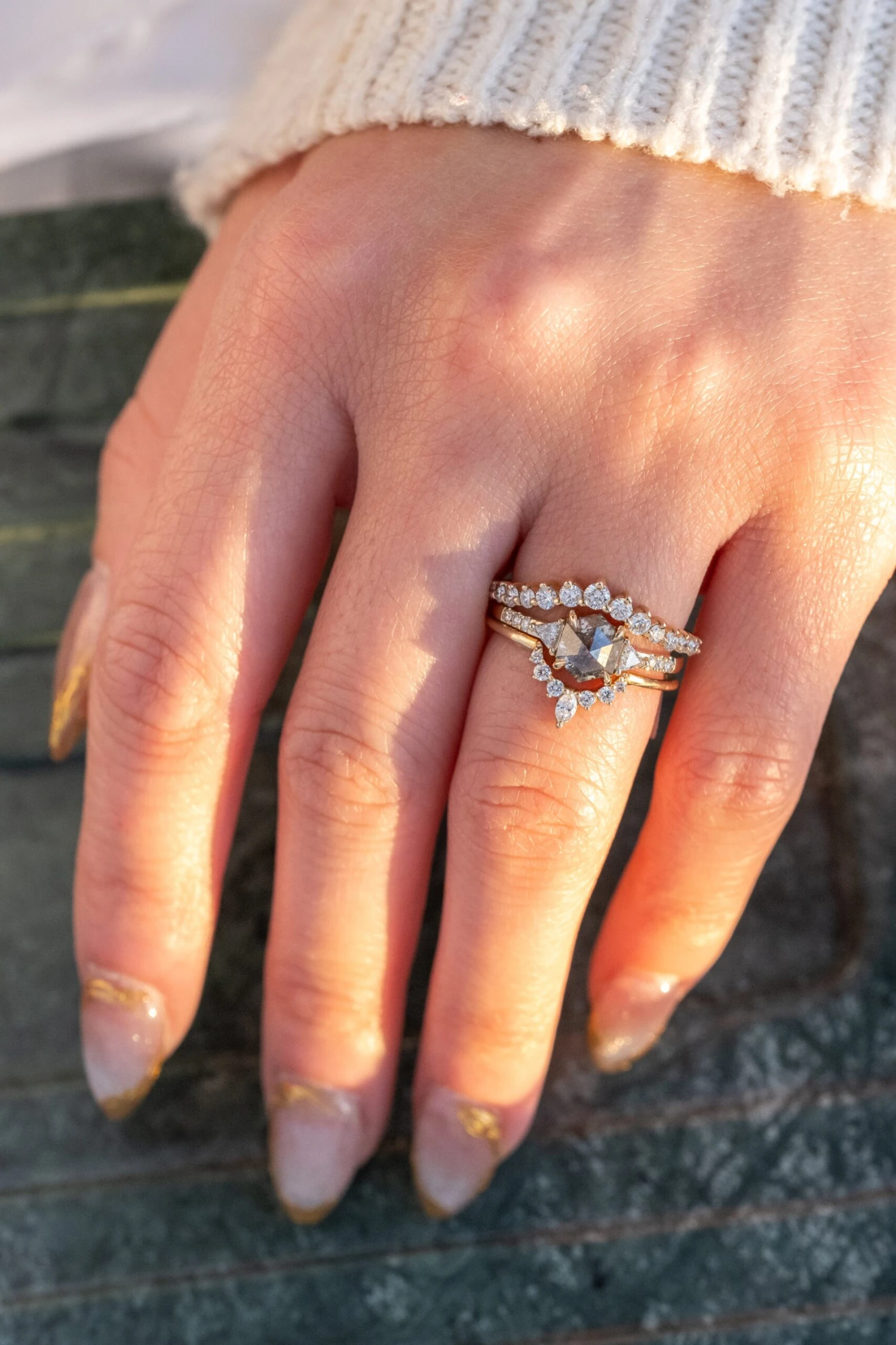 1.31 Carat Salt And Pepper Hexagon Diamond Engagement Ring, Eliza Setting, 14K Yellow Gold 2 1.31 Carat Salt And Pepper Hexagon Diamond Engagement Ring, Eliza Setting, 14K Yellow Gold - Image 2