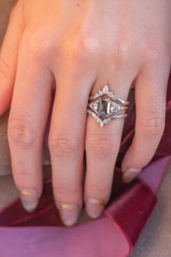 2.03 Carat Black Speckled Emerald Shaped Diamond Engagement Ring, Eloise Setting, 14k White Gold -Point No Point Studio Store 20241115 SFS0133