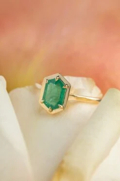 1.34 Carat Hexagon Emerald Engagement Ring, Cadre Setting, 14k Yellow Gold -Point No Point Studio Store 20241126 SFS0053