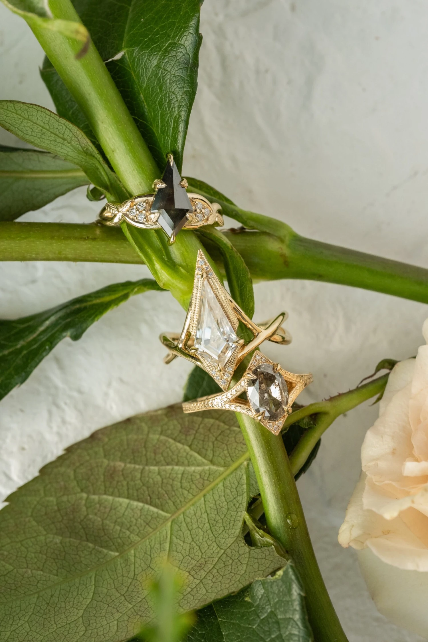 1.56 Carat Salt And Pepper Oval Diamond Engagement Ring, Engraved Arwen Setting, 14K Yellow Gold 4 1.56 Carat Salt And Pepper Oval Diamond Engagement Ring, Engraved Arwen Setting, 14K Yellow Gold - Image 4