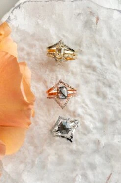 1.01 Carat Clear Hexagon Diamond Engagement Ring, Lark Setting, 14K Yellow Gold -Point No Point Studio Store 20241126 SFS0064 dbfd3c10 8d00 4f6d af05 fe6e68d341e1