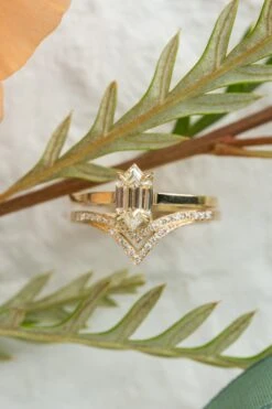 1.01 Carat Clear Hexagon Diamond Engagement Ring, Lark Setting, 14K Yellow Gold -Point No Point Studio Store 20241126 SFS0067
