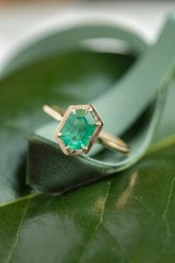 1.34 Carat Hexagon Emerald Engagement Ring, Cadre Setting, 14k Yellow Gold -Point No Point Studio Store 20241126 SFS0069