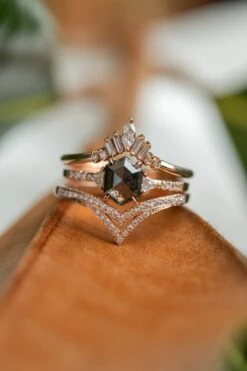 .95 Carat Black Speckled Hexagon Diamond Engagement Ring, Eliza Setting, 14k Rose Gold 9 .95 Carat Black Speckled Hexagon Diamond Engagement Ring, Eliza Setting, 14k Rose Gold -Point No Point Studio Store 20241126 SFS0081 5cd1321e 0a7b 44ca 8f20 1ee55e43308b