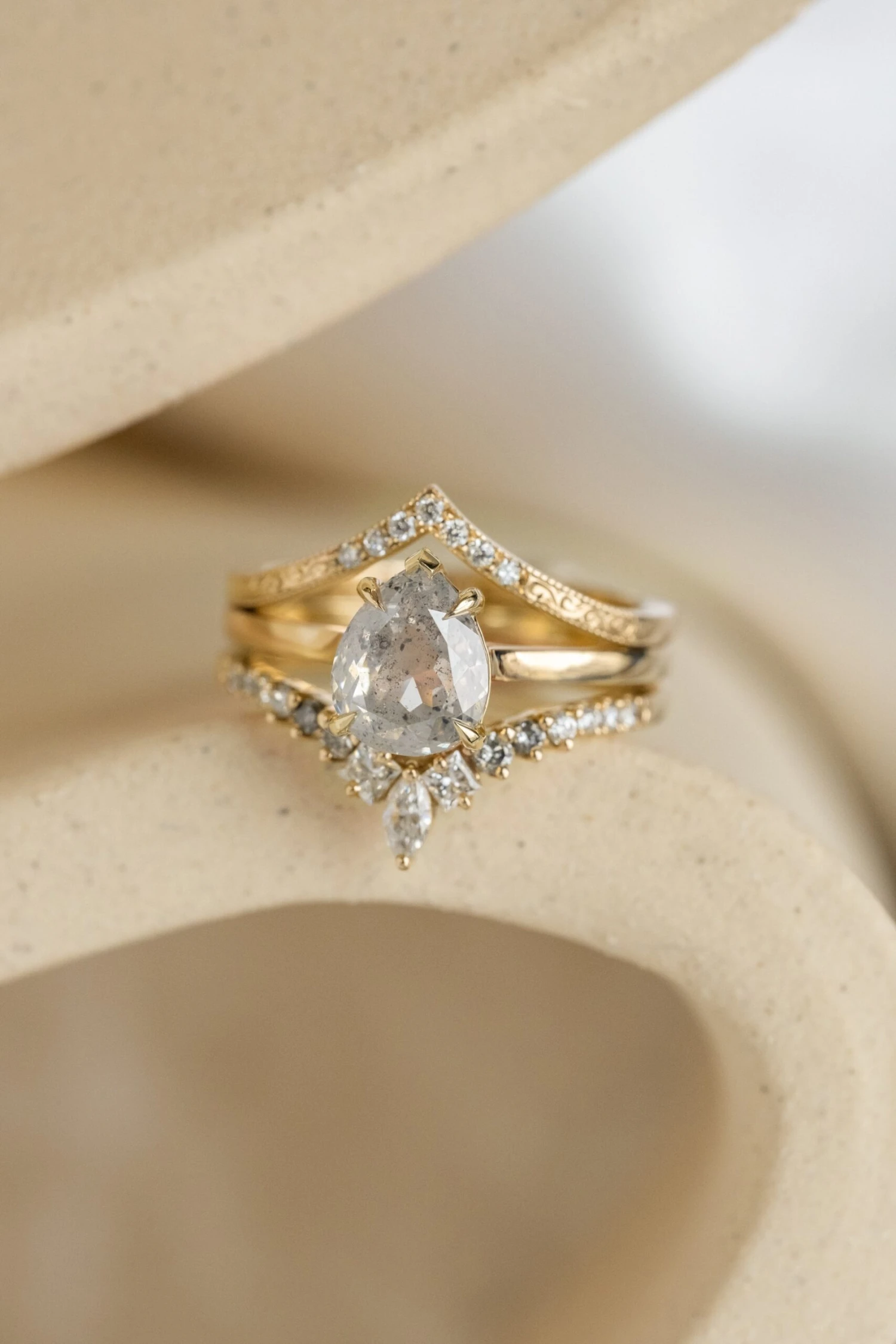 1.87 Carat Icy Grey Pear Diamond Engagement Ring, Lark Setting, 14K Yellow Gold 3 1.87 Carat Icy Grey Pear Diamond Engagement Ring, Lark Setting, 14K Yellow Gold - Image 3