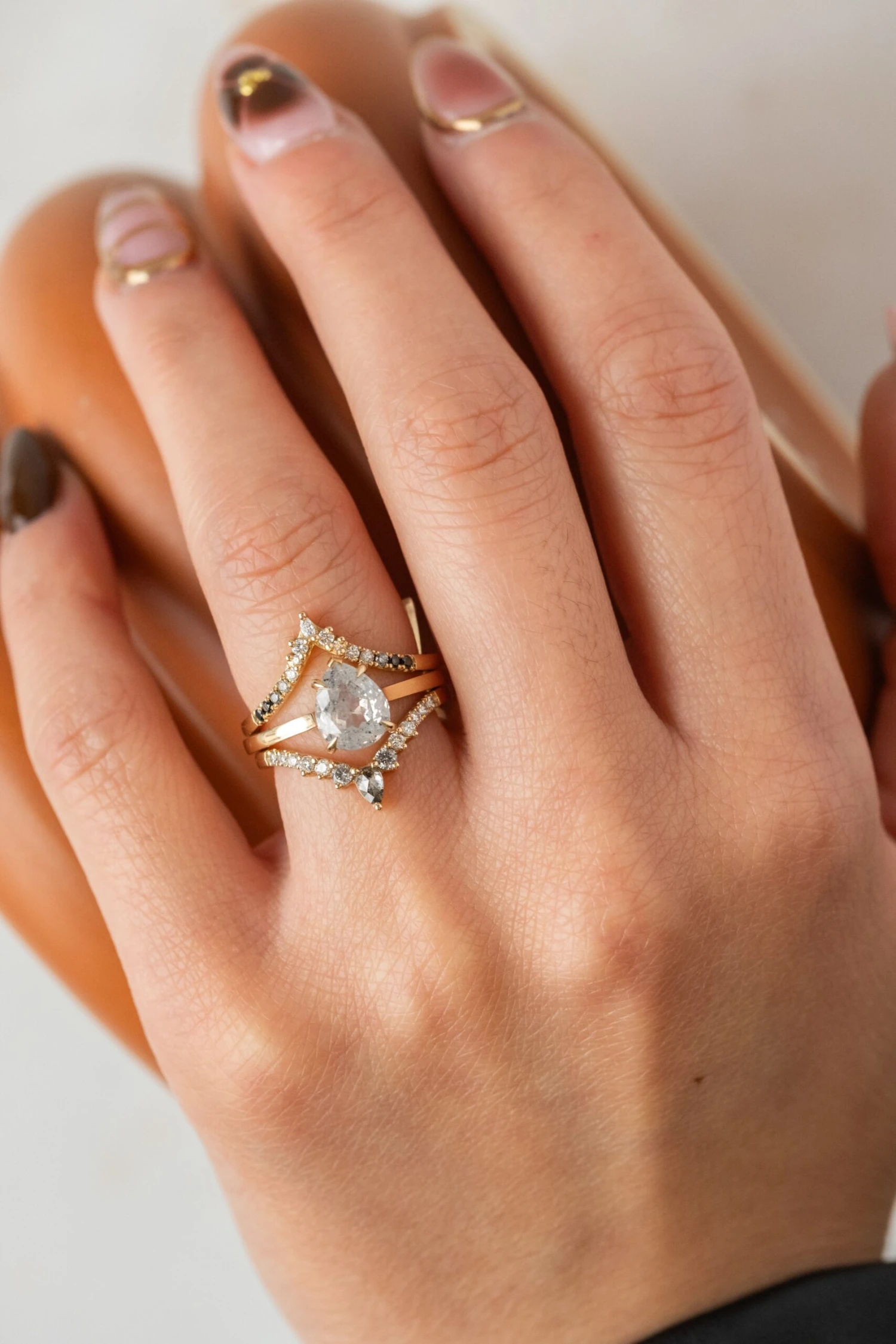 1.87 Carat Icy Grey Pear Diamond Engagement Ring, Lark Setting, 14K Yellow Gold 2 1.87 Carat Icy Grey Pear Diamond Engagement Ring, Lark Setting, 14K Yellow Gold - Image 2