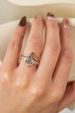 2.04 Carat Salt And Pepper Pear Diamond Engagement Ring, Eliza Setting, 14K Rose Gold -Point No Point Studio Store 20241206 SFS0016