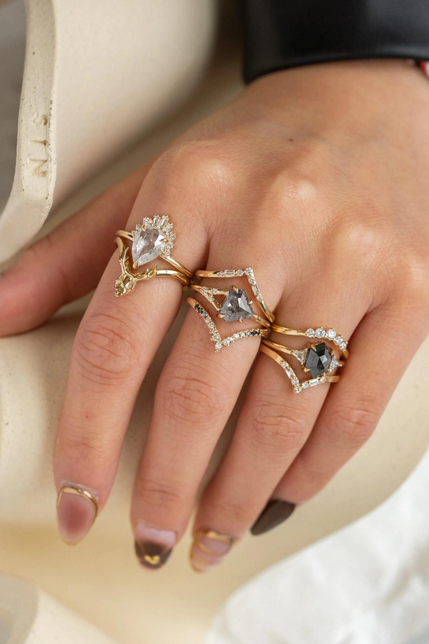 1.76 Carat Black Hexagon Diamond Engagement Ring, Zoe Setting, 14k Yellow Gold 4 1.76 Carat Black Hexagon Diamond Engagement Ring, Zoe Setting, 14k Yellow Gold - Image 4