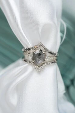 1.64 Carat Black Speckled Hexagon Diamond Engagement Ring, Eliza Setting, Platinum -Point No Point Studio Store 20241206 SFS0034