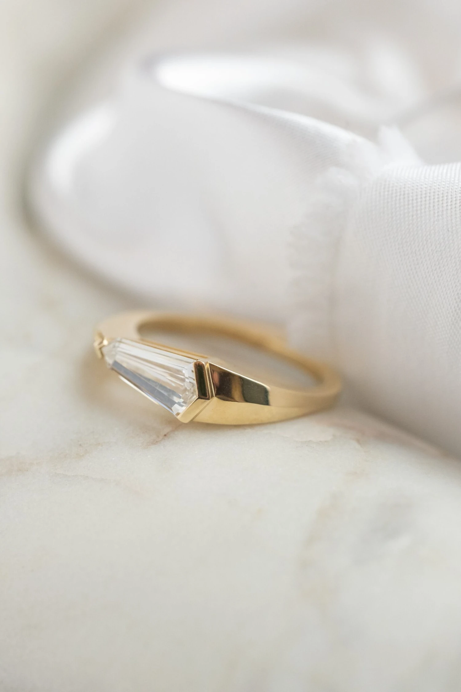 1.10 Carat Clear Shield Diamond Engagement Ring, Alex Setting, 14K Yellow Gold 3 1.10 Carat Clear Shield Diamond Engagement Ring, Alex Setting, 14K Yellow Gold - Image 3