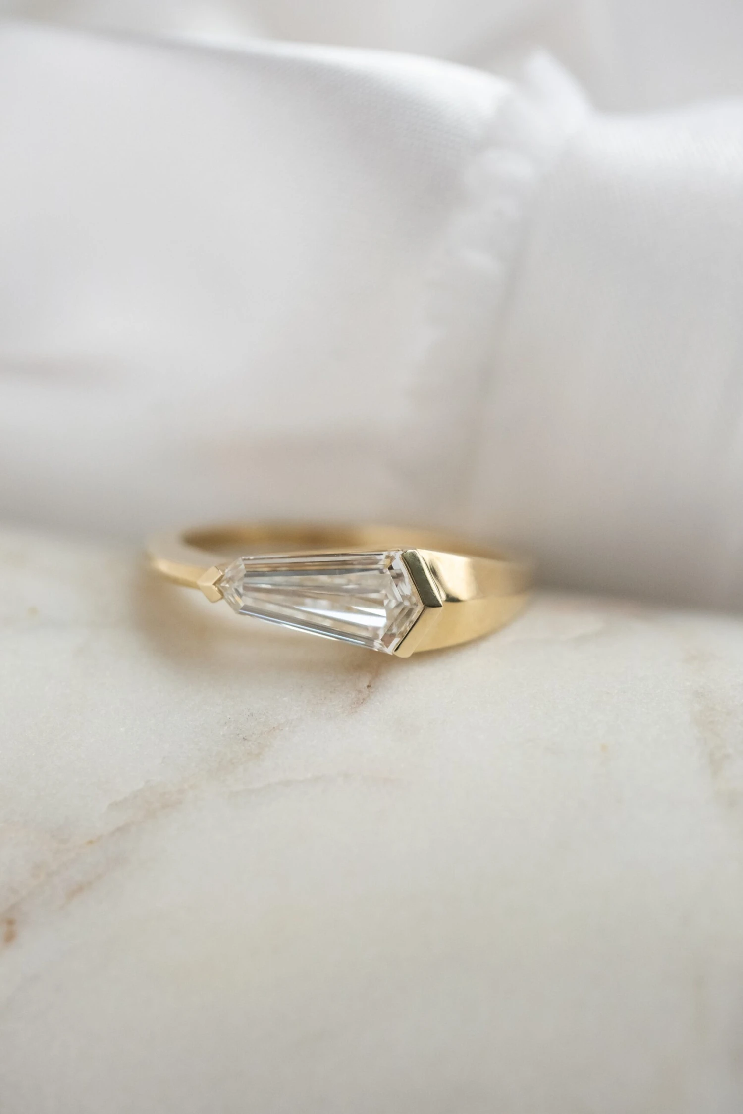 1.10 Carat Clear Shield Diamond Engagement Ring, Alex Setting, 14K Yellow Gold 4 1.10 Carat Clear Shield Diamond Engagement Ring, Alex Setting, 14K Yellow Gold - Image 4