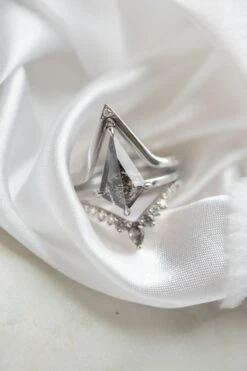 1.81 Carat Black Speckled Kite Diamond Engagement Ring, Jane Setting, Platinum -Point No Point Studio Store 20241206 SFS0038