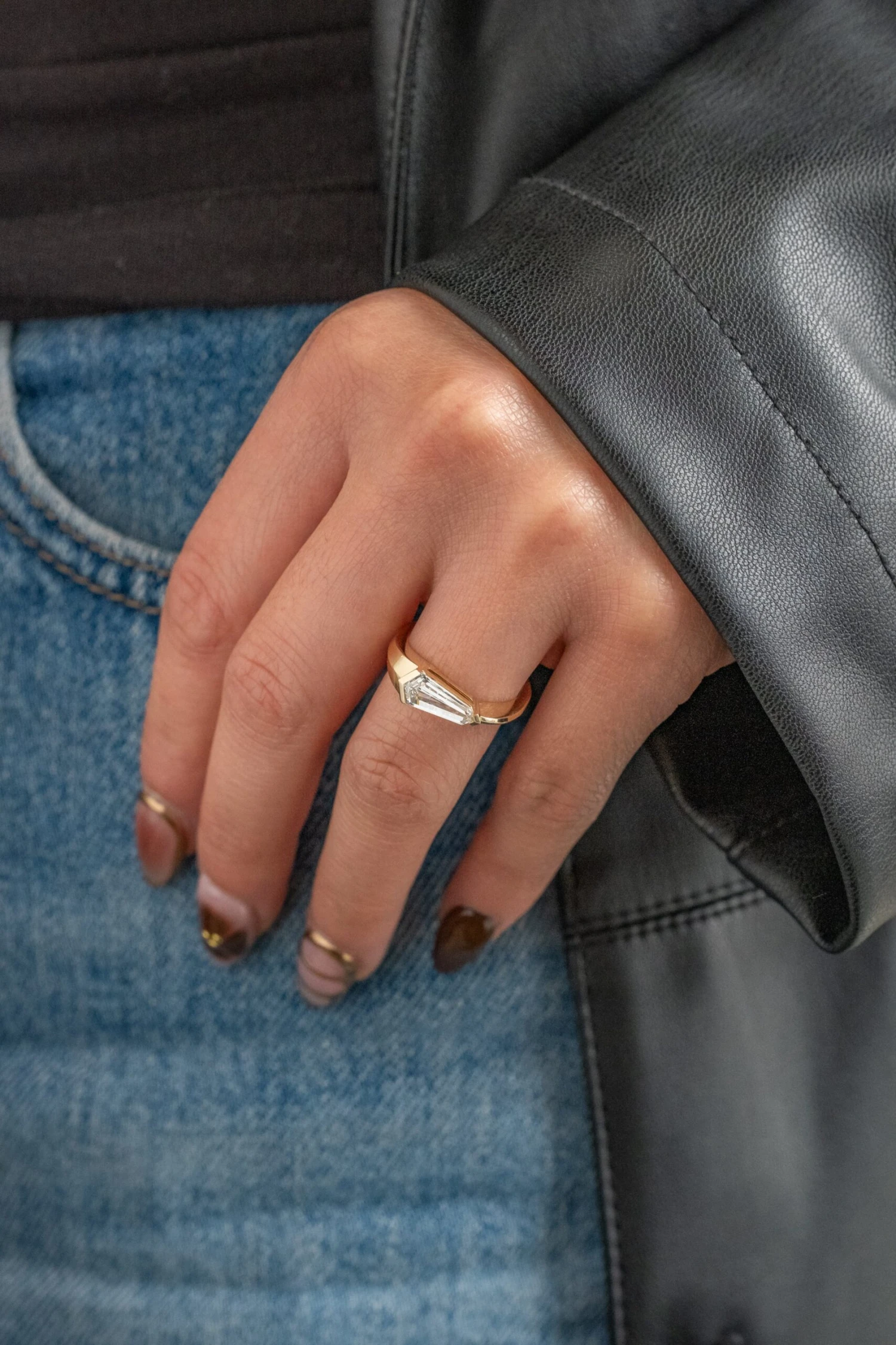 1.10 Carat Clear Shield Diamond Engagement Ring, Alex Setting, 14K Yellow Gold 2 1.10 Carat Clear Shield Diamond Engagement Ring, Alex Setting, 14K Yellow Gold - Image 2