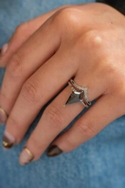 1.81 Carat Black Speckled Kite Diamond Engagement Ring, Jane Setting, Platinum -Point No Point Studio Store 20241206 SFS0054