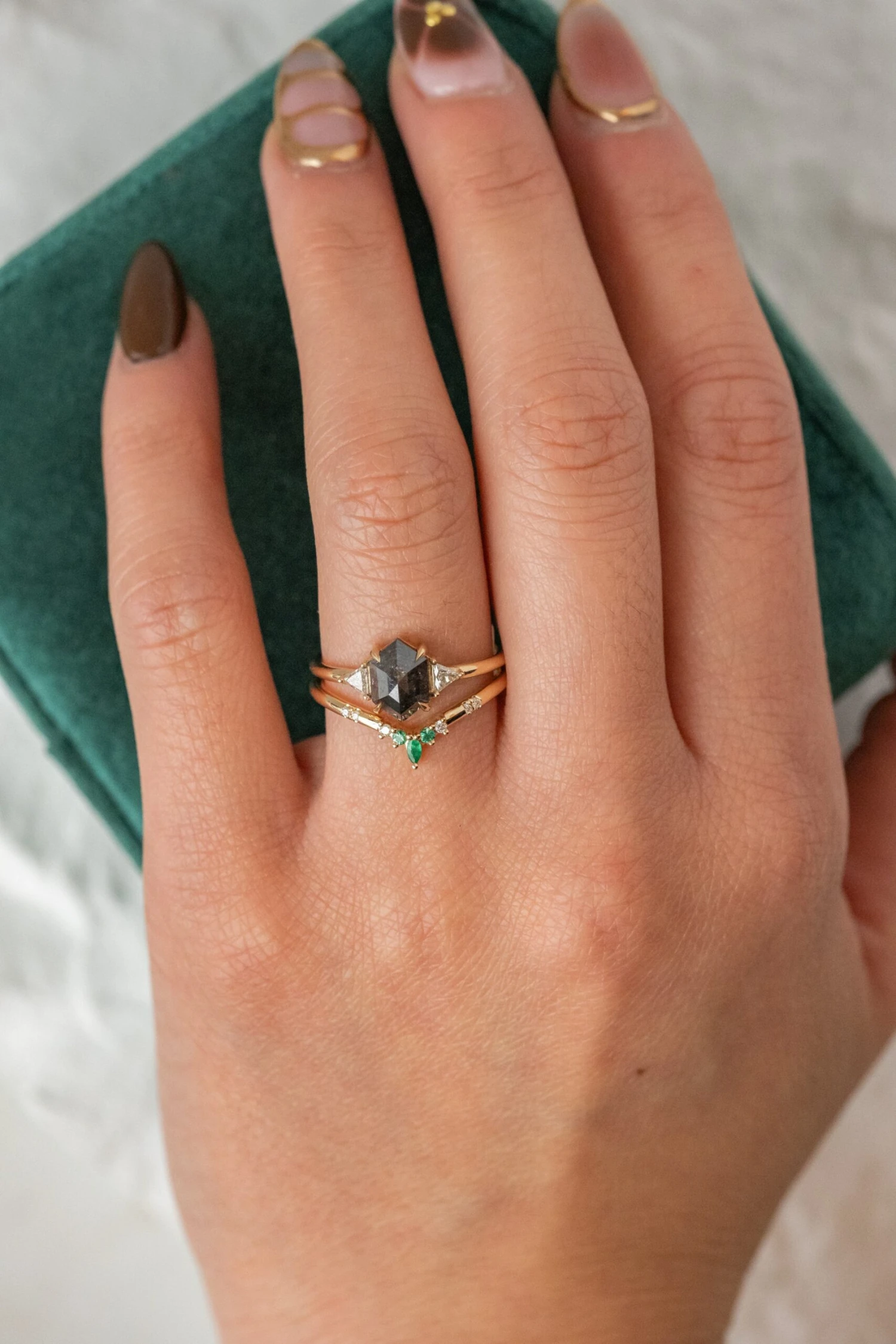 1.76 Carat Black Hexagon Diamond Engagement Ring, Zoe Setting, 14k Yellow Gold 2 1.76 Carat Black Hexagon Diamond Engagement Ring, Zoe Setting, 14k Yellow Gold - Image 2