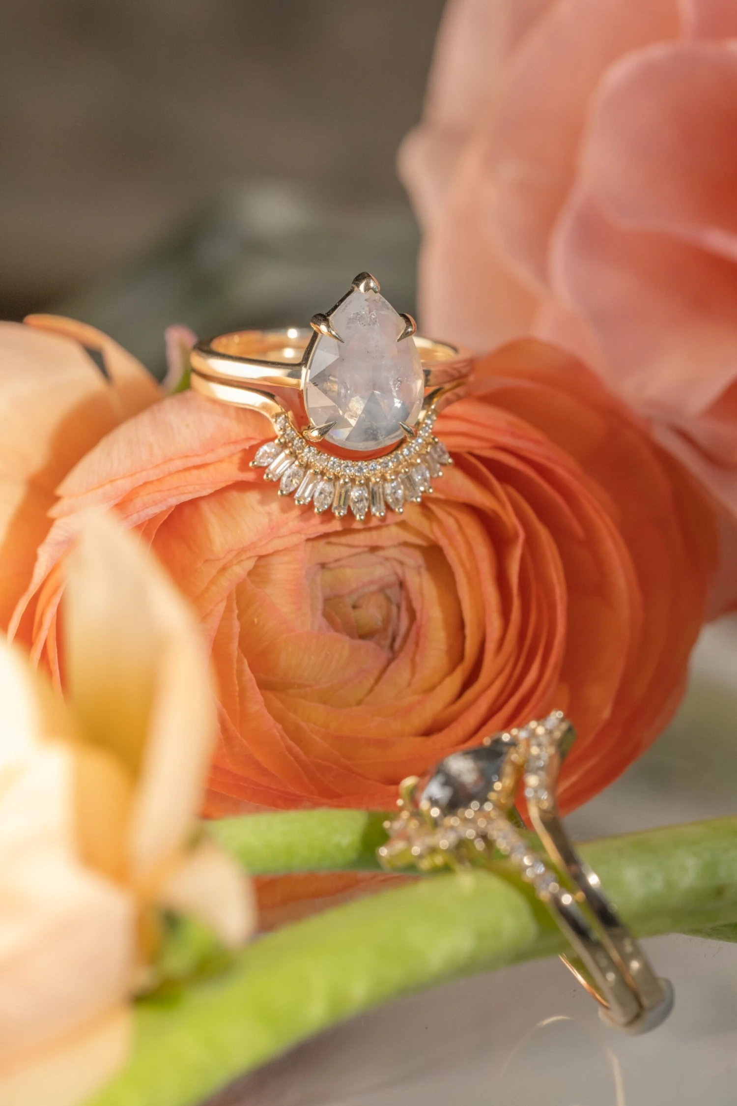 2 Carat Icy White Pear Diamond Engagement Ring, Charlize Setting, 14k Yellow Gold 4 2 Carat Icy White Pear Diamond Engagement Ring, Charlize Setting, 14k Yellow Gold - Image 4