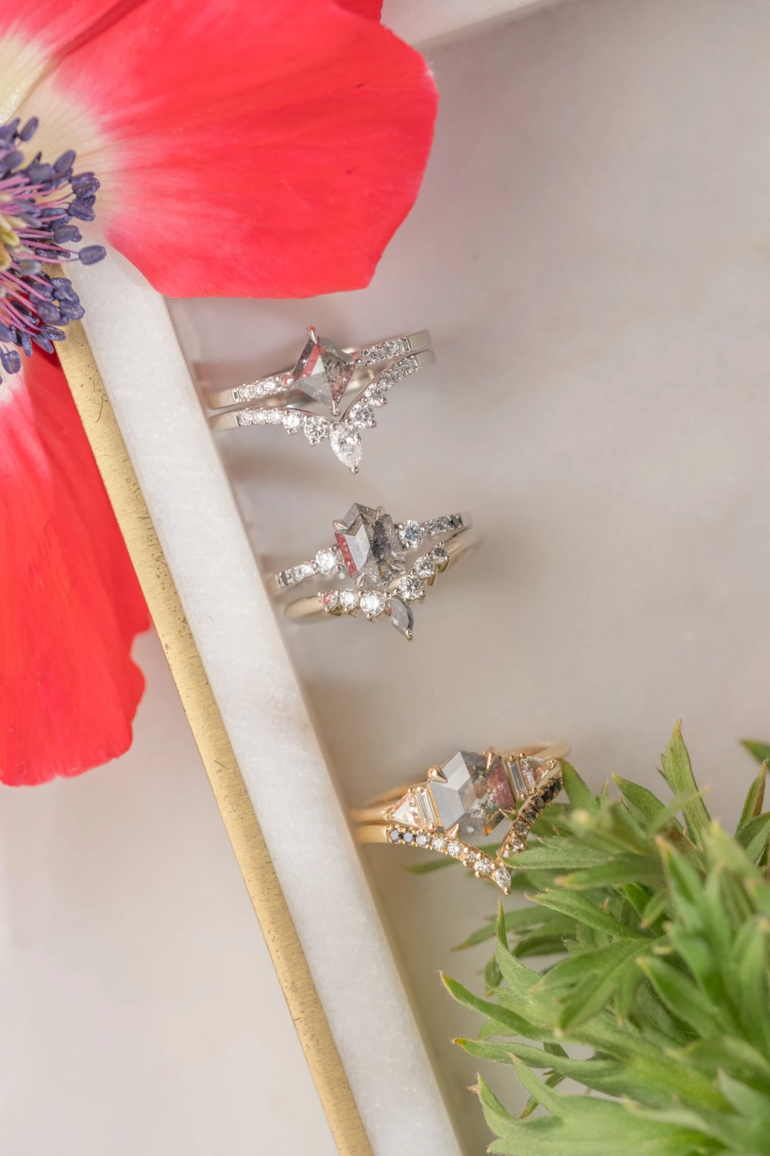 1.79 Carat Salt And Pepper Hexagon Diamond Engagement Ring, Beatrice Setting, 14k Yellow Gold 4 1.79 Carat Salt And Pepper Hexagon Diamond Engagement Ring, Beatrice Setting, 14k Yellow Gold - Image 4